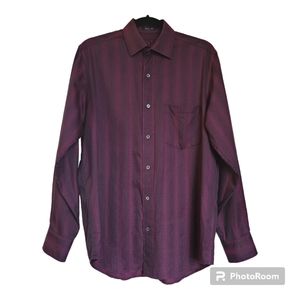 BUGATCHI UOMO Men's Classic Fit Deep Red/Black Button-Up Long Sleeve Shirt Sz. S